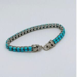 925 Turquoise and Spinel Panther Head Bracelet Sz 8 NWT
